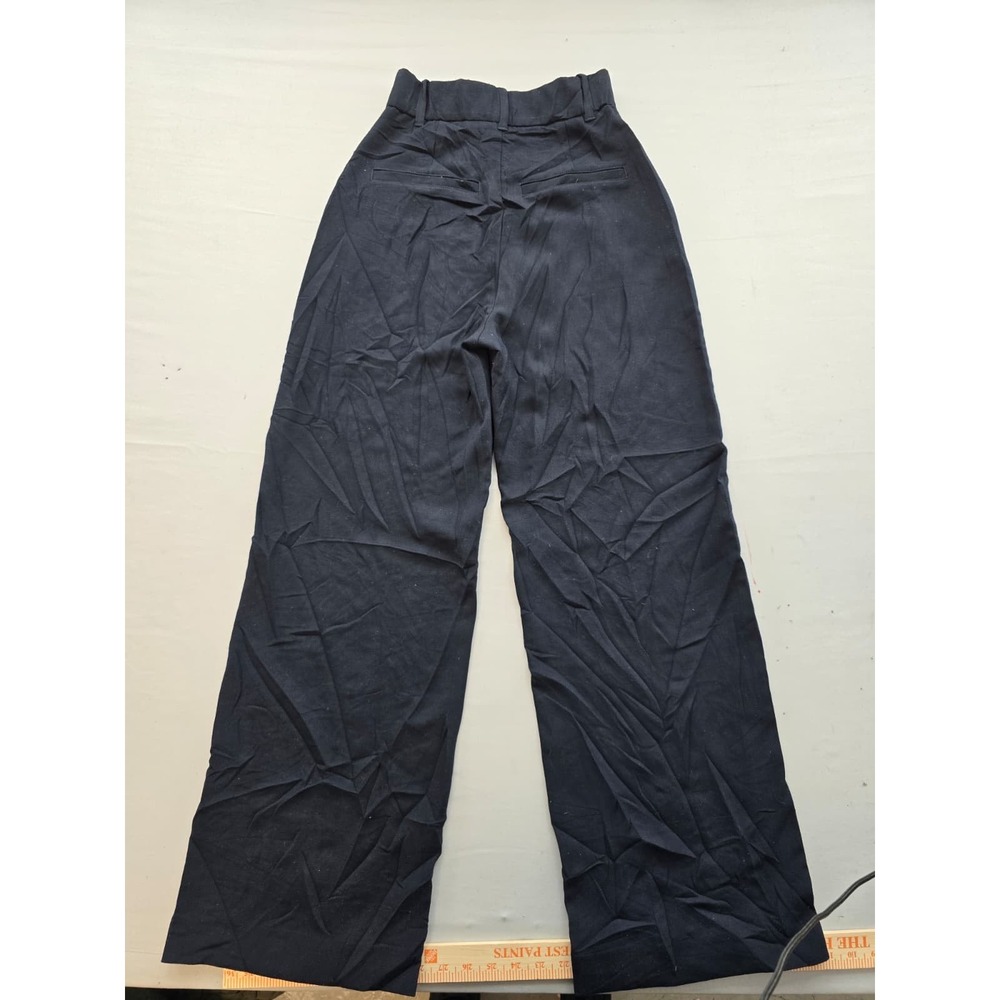 Abercrombie & Fitch Black Linen Blend High Rise Wide Leg Pleated Trousers XS - Picture 3 of 3